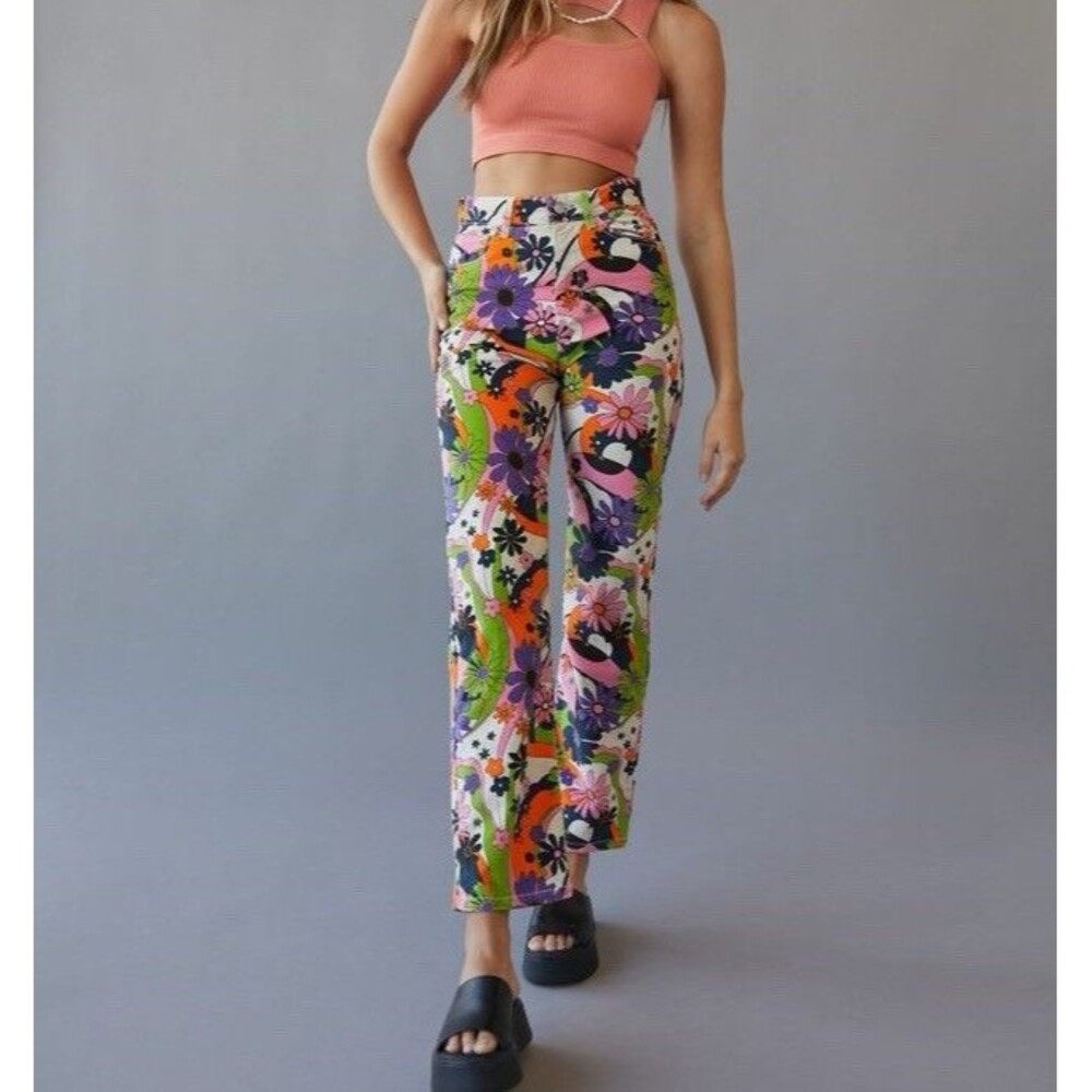 BDG Urban Outfitters Pants 31 Floral Straight Velvet Corduroy Cowboy Multicolor